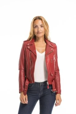 Perfecto Cuir Femme Rouge Schott "LCW 8600" -Maroquinerie cg23femmelcw8600rouge23456 064261000 1532 29092022