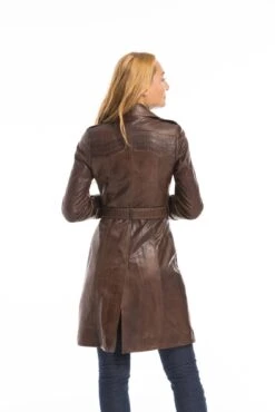 Trois Quart Cuir Femme Marron C 469 Style Trench "MODESA"