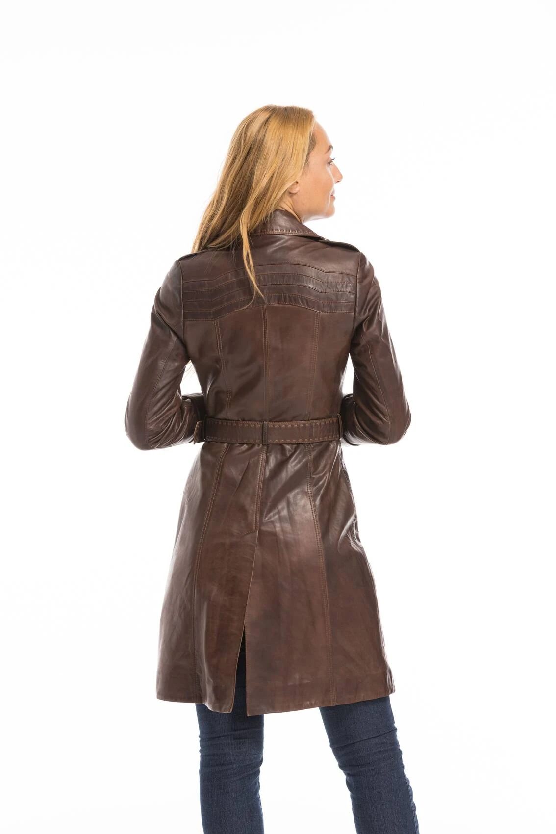 Trois Quart Cuir Femme Marron C 469 Style Trench "MODESA" 1 Trois Quart Cuir Femme Marron C 469 Style Trench "MODESA"