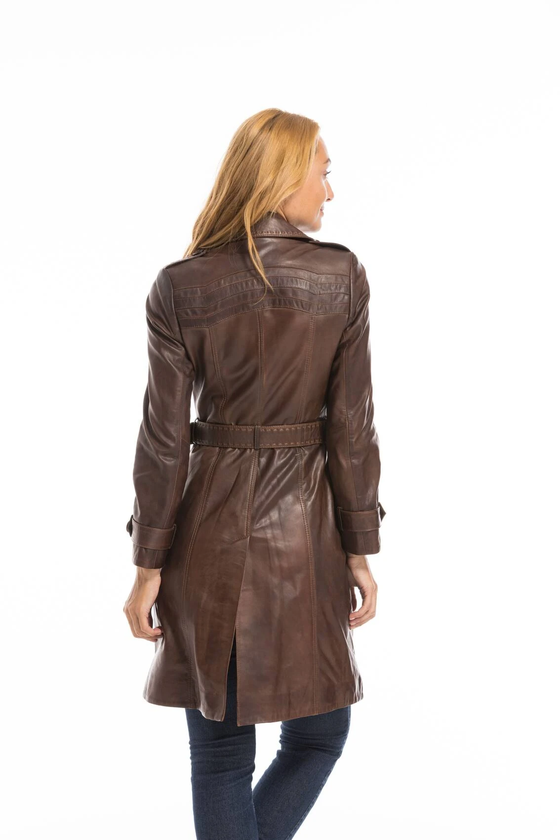 Trois Quart Cuir Femme Marron C 469 Style Trench "MODESA" 12 Trois Quart Cuir Femme Marron C 469 Style Trench "MODESA" – Image 12