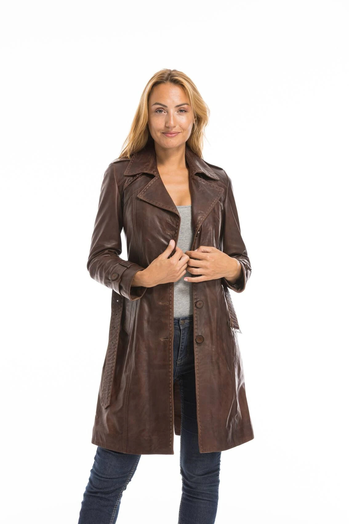 Trois Quart Cuir Femme Marron C 469 Style Trench "MODESA" 17 Trois Quart Cuir Femme Marron C 469 Style Trench "MODESA" – Image 17
