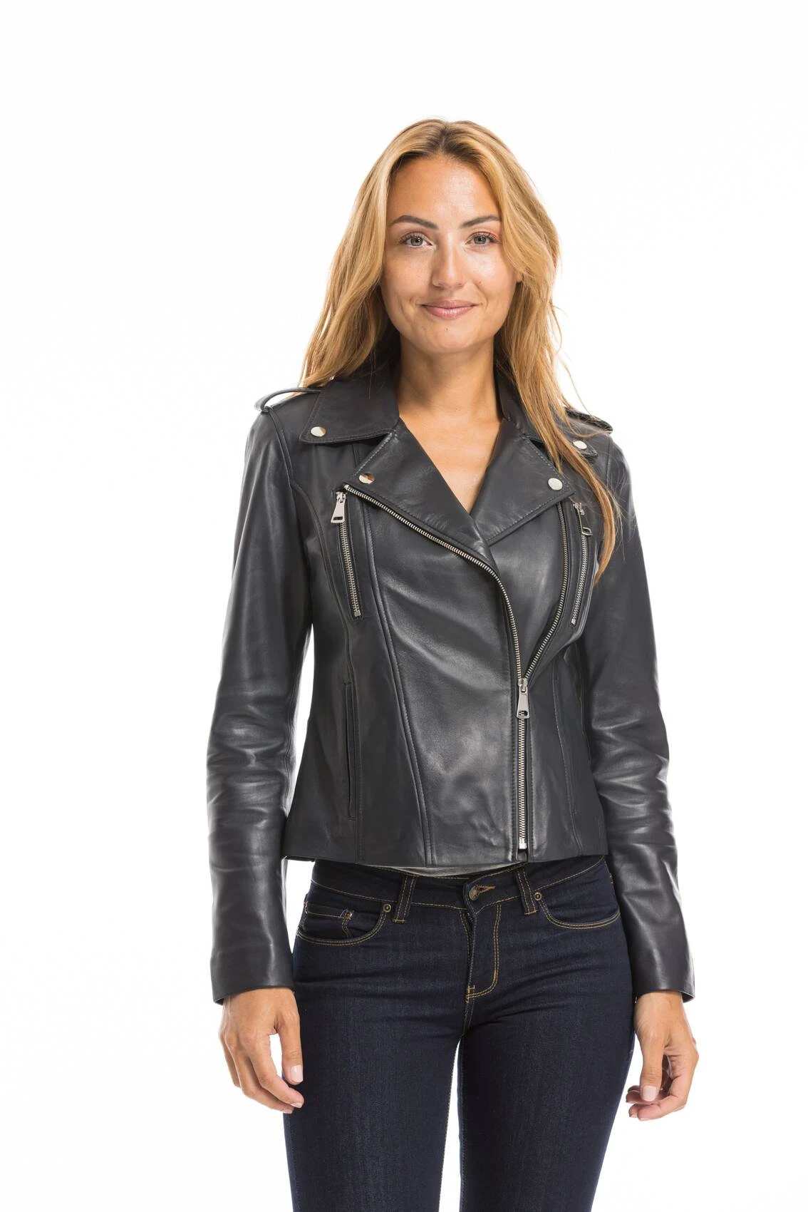 Blouson Biker Femme Marine " NOELIE " 5 Blouson Biker Femme Marine " NOELIE " – Image 5