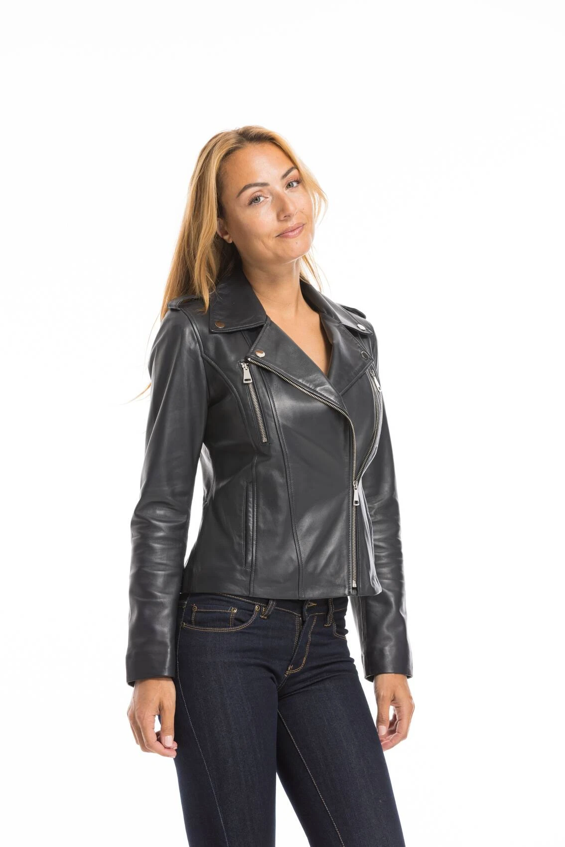 Blouson Biker Femme Marine " NOELIE " 4 Blouson Biker Femme Marine " NOELIE " – Image 4