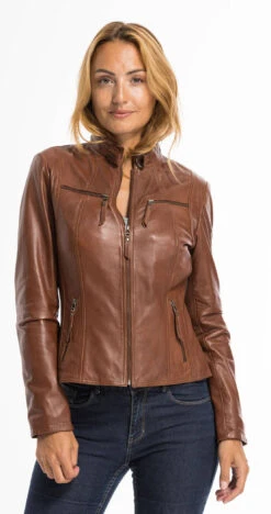 Veste Cuir Femme Cognac Clair "P14-01" 37 Veste Cuir Femme Cognac Clair "P14-01" -Maroquinerie cg23femmep1401darkcogn 040486900 1543 03102022