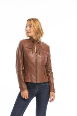 Veste Cuir Femme Cognac Clair "P14-01" 32 Veste Cuir Femme Cognac Clair "P14-01" -Maroquinerie cg23femmep1401darkcognac22773 034244600 1543 03102022