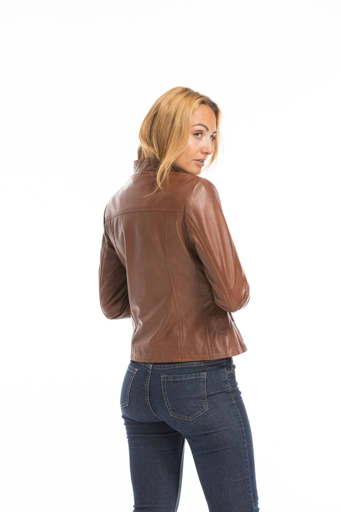Veste Cuir Femme Cognac Clair "P14-01" 17 Veste Cuir Femme Cognac Clair "P14-01" – Image 17