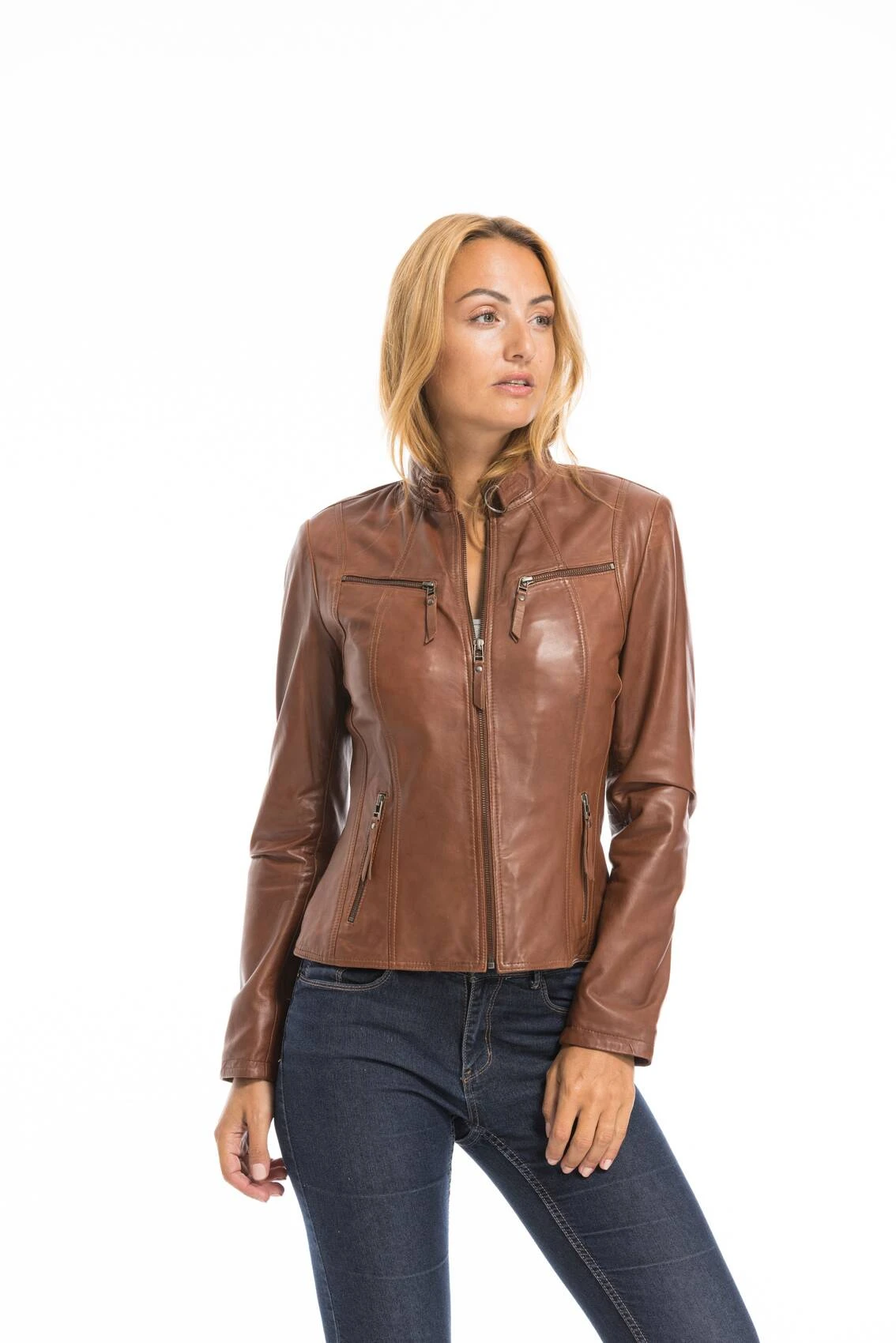 Veste Cuir Femme Cognac Clair "P14-01" 16 Veste Cuir Femme Cognac Clair "P14-01" – Image 16