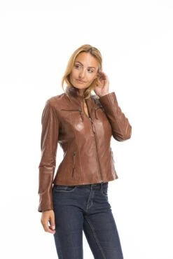 Veste Cuir Femme Cognac Clair "P14-01" 33 Veste Cuir Femme Cognac Clair "P14-01" -Maroquinerie cg23femmep1401darkcognac22782 033201200 1543 03102022