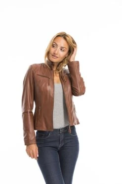 Veste Cuir Femme Cognac Clair "P14-01" 27 Veste Cuir Femme Cognac Clair "P14-01" -Maroquinerie cg23femmep1401darkcognac22785 037759700 1543 03102022