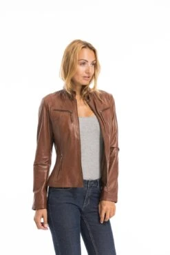 Veste Cuir Femme Cognac Clair "P14-01" 25 Veste Cuir Femme Cognac Clair "P14-01" -Maroquinerie cg23femmep1401darkcognac22789 012470800 1543 03102022