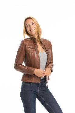 Veste Cuir Femme Cognac Clair "P14-01" 29 Veste Cuir Femme Cognac Clair "P14-01" -Maroquinerie cg23femmep1401darkcognac22790 072688900 1543 03102022