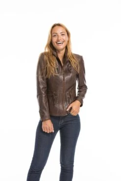 Veste Cuir Femme Parker Cognac "TEIJA" -Maroquinerie cg23femmeteidadarkcognac22695 011693000 1546 03102022