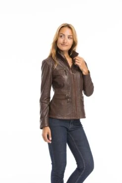 Veste Cuir Femme Parker Cognac "TEIJA" -Maroquinerie cg23femmeteidadarkcognac22701 089025300 1546 03102022