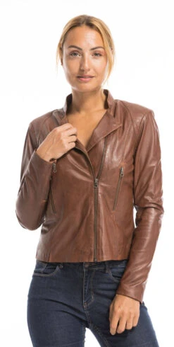 Blouson Cuir Femme Marron Clair "TRACY" -Maroquinerie cg23femmetracycognacfon 032902700 1547 03102022