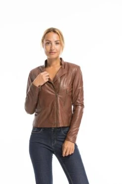 Blouson Cuir Femme Marron Clair "TRACY" -Maroquinerie cg23femmetracycognacfonce22316 006659900 1547 03102022