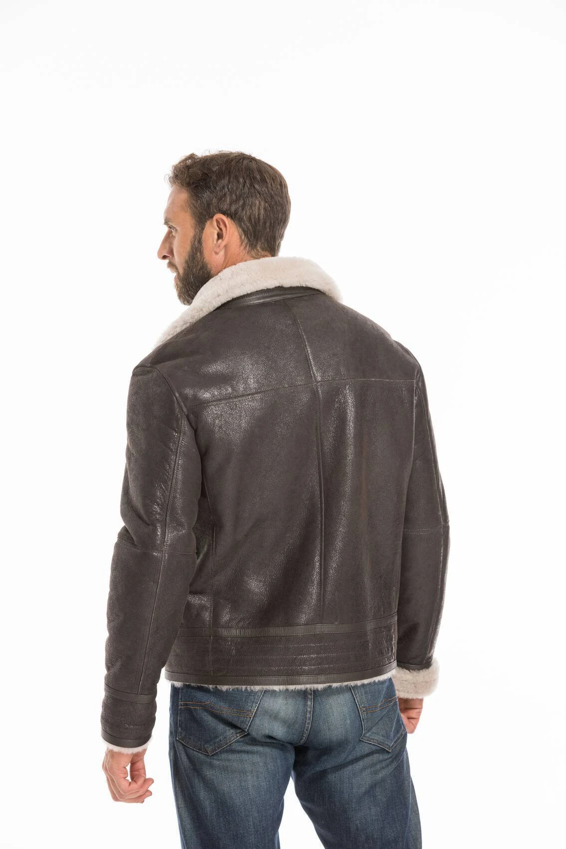 Blouson Cuir Homme Mouton Marron Style Bombardier Hiver " 007 " 5 Blouson Cuir Homme Mouton Marron Style Bombardier Hiver " 007 " – Image 5