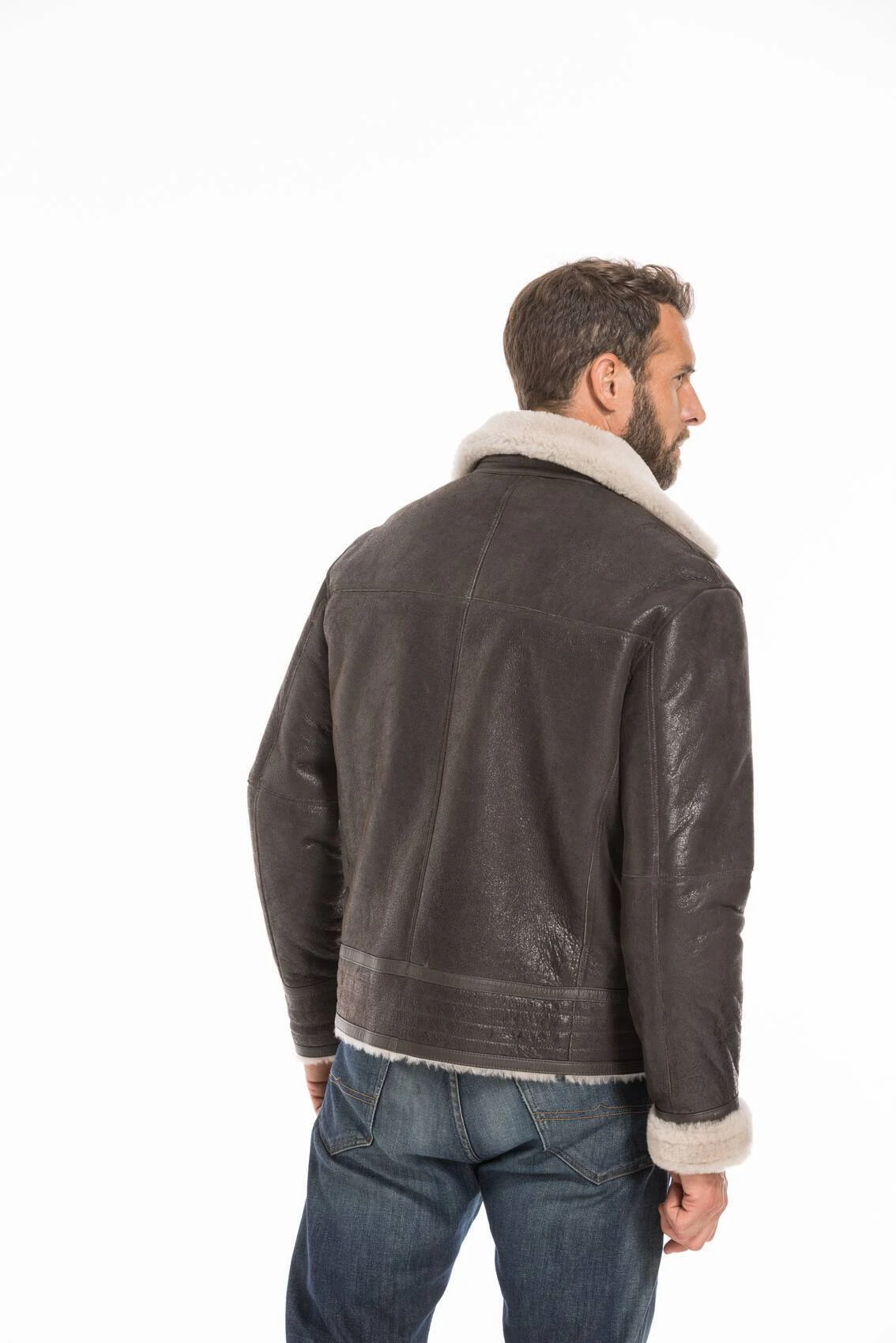 Blouson Cuir Homme Mouton Marron Style Bombardier Hiver " 007 " 6 Blouson Cuir Homme Mouton Marron Style Bombardier Hiver " 007 " – Image 6