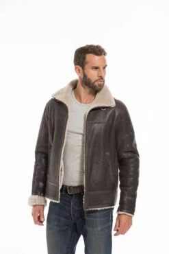 Blouson Cuir Homme Mouton Marron Style Bombardier Hiver " 007 " 20 Blouson Cuir Homme Mouton Marron Style Bombardier Hiver " 007 " -Maroquinerie cg23homme007marron25583 008171700 0916 23092022