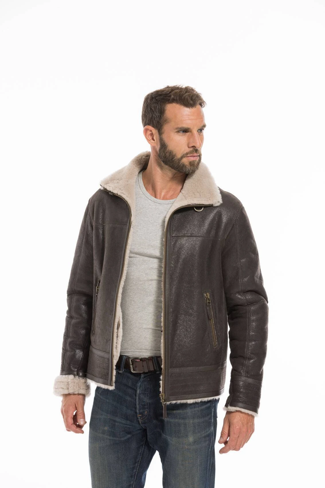 Blouson Cuir Homme Mouton Marron Style Bombardier Hiver " 007 " 9 Blouson Cuir Homme Mouton Marron Style Bombardier Hiver " 007 " – Image 9
