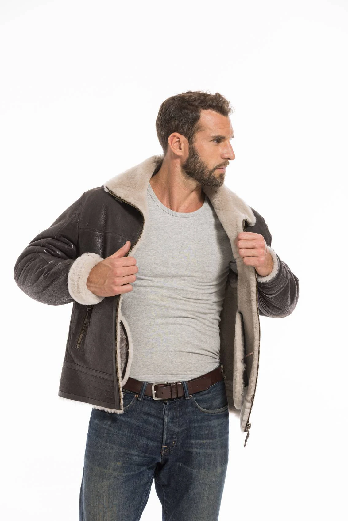 Blouson Cuir Homme Mouton Marron Style Bombardier Hiver " 007 " 1 Blouson Cuir Homme Mouton Marron Style Bombardier Hiver " 007 "