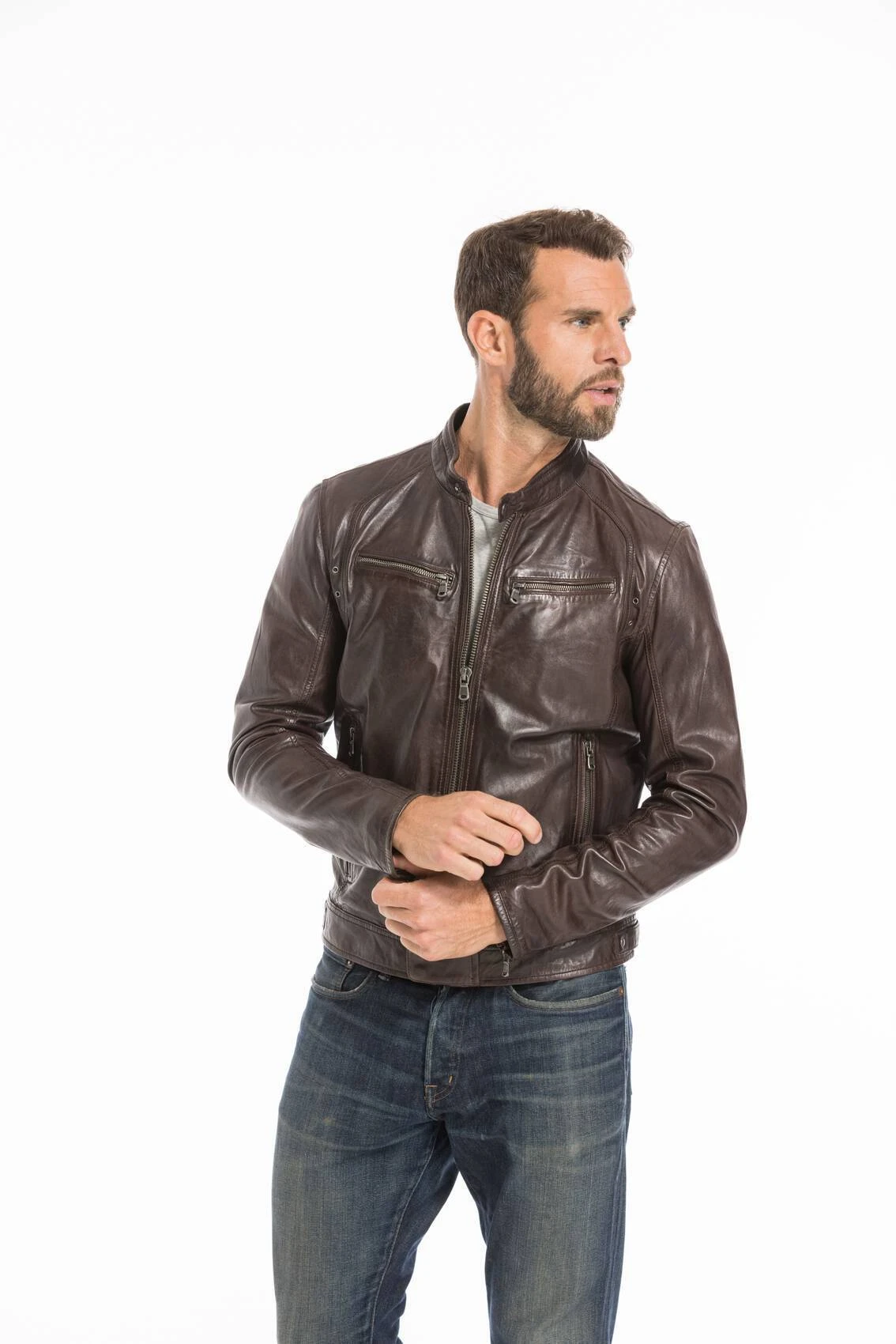 Blouson Cuir Homme Agneau Lavé Marron Style Motard Sport Tendance " 100233 " 9 Blouson Cuir Homme Agneau Lavé Marron Style Motard Sport Tendance " 100233 " – Image 9