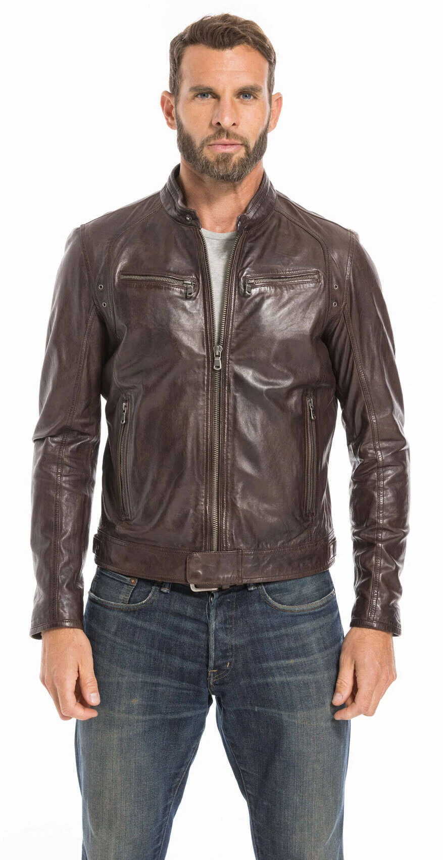 Blouson Cuir Homme Agneau Lavé Marron Style Motard Sport Tendance " 100233 " 11 Blouson Cuir Homme Agneau Lavé Marron Style Motard Sport Tendance " 100233 " – Image 11