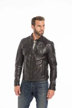 Blouson Cuir Homme Agneau Lavé Noir Style Motard Sport Tendance " 100233 " -Maroquinerie cg23homme100233noir25791 003013600 1152 23092022