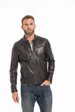 Blouson Cuir Homme Agneau Lavé Noir Style Motard Sport Tendance " 100233 " -Maroquinerie cg23homme100233noir25795 088972600 1153 23092022