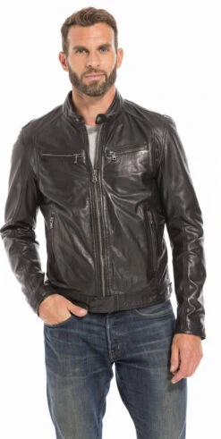 Blouson Cuir Homme Agneau Lavé Noir Style Motard Sport Tendance " 100233 " -Maroquinerie cg23homme100233noir257 085352900 1625 23092022