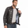 Blouson Cuir Homme Agneau Lavé Noir Style Motard Sport Tendance " 100233 "