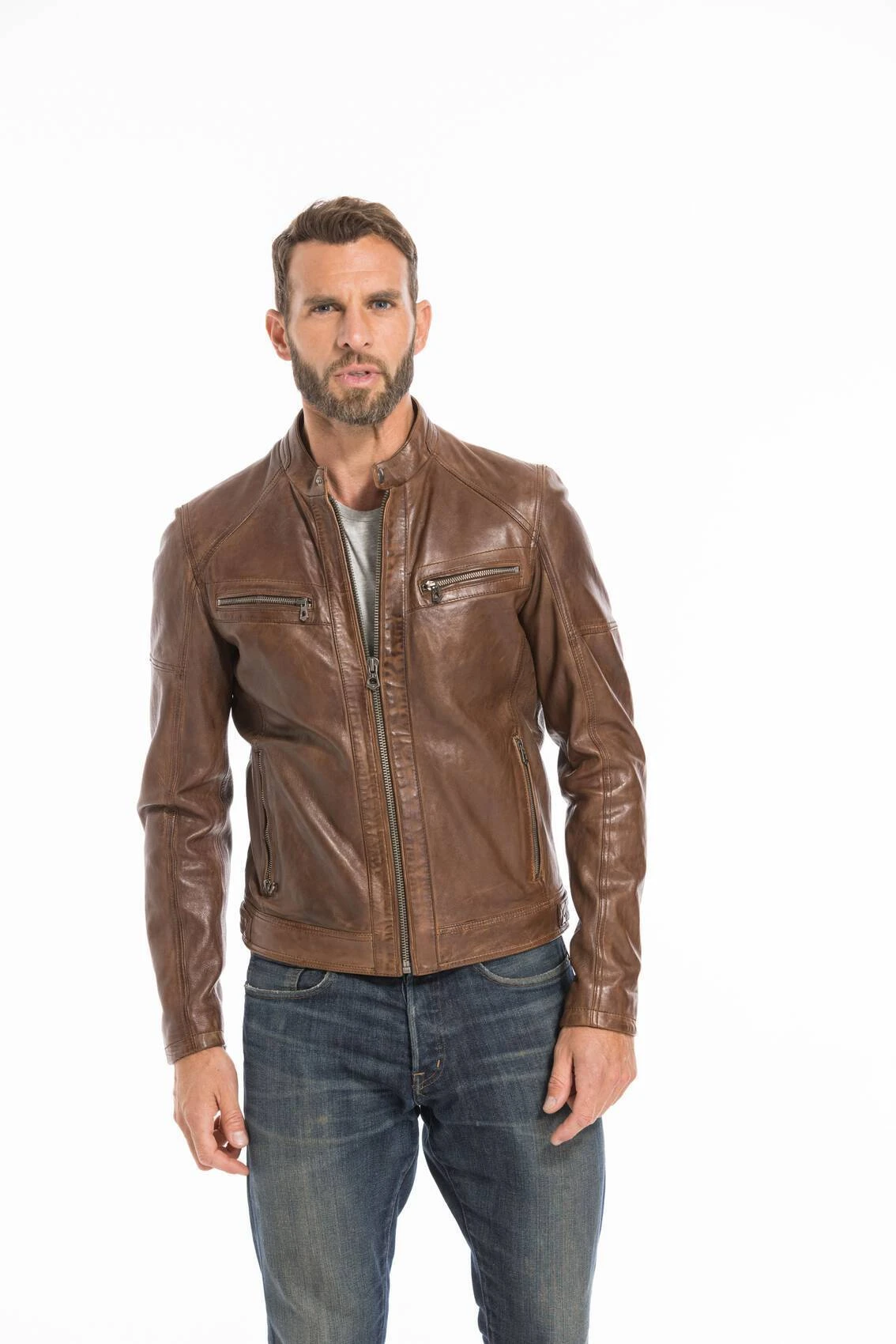 Blouson Cuir Homme Dark Cognac " COLLINS " 14 Blouson Cuir Homme Dark Cognac " COLLINS " – Image 14
