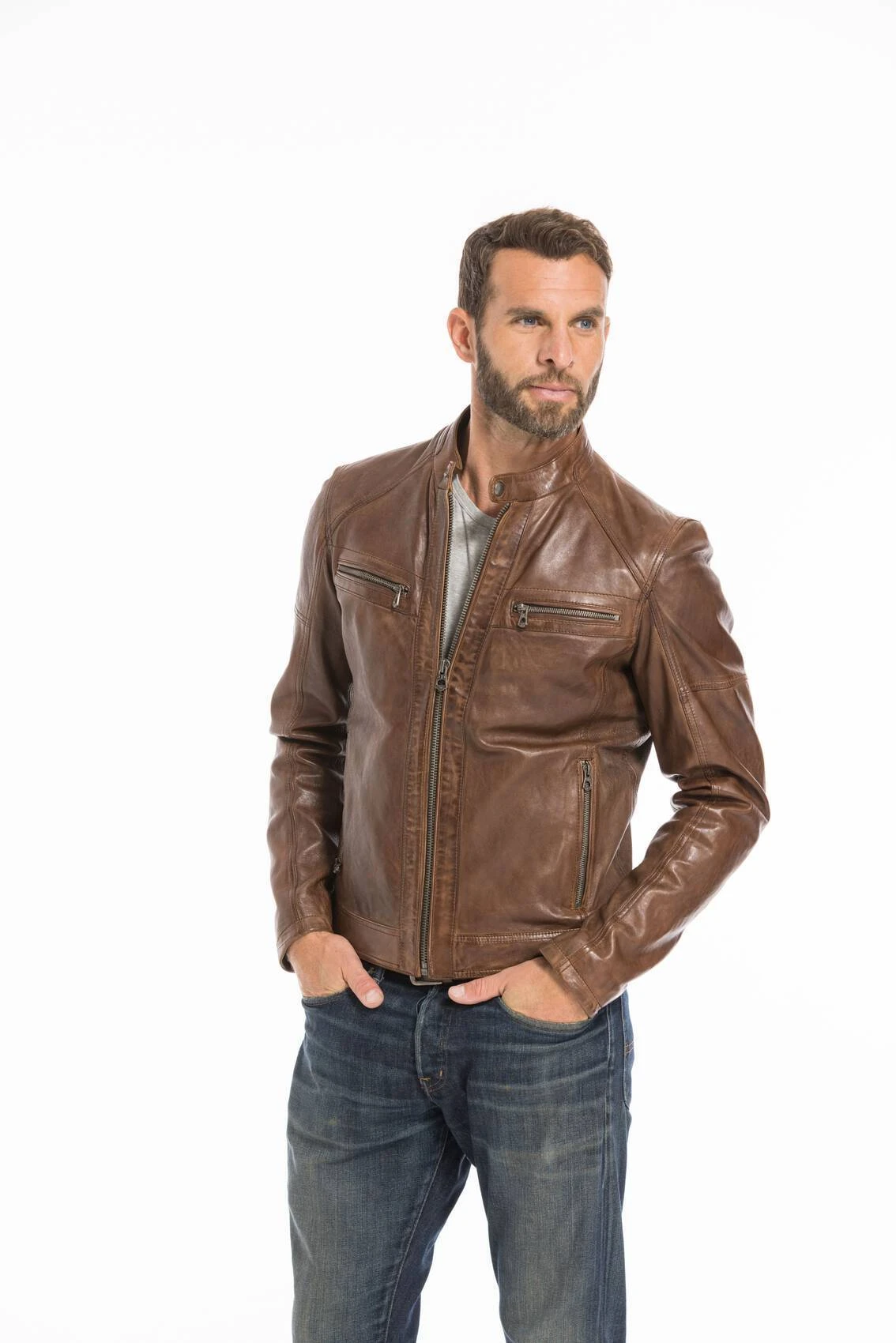 Blouson Cuir Homme Dark Cognac " COLLINS " 11 Blouson Cuir Homme Dark Cognac " COLLINS " – Image 11