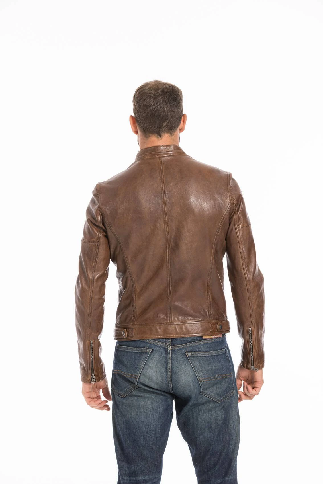 Blouson Cuir Homme Dark Cognac " COLLINS " 9 Blouson Cuir Homme Dark Cognac " COLLINS " – Image 9