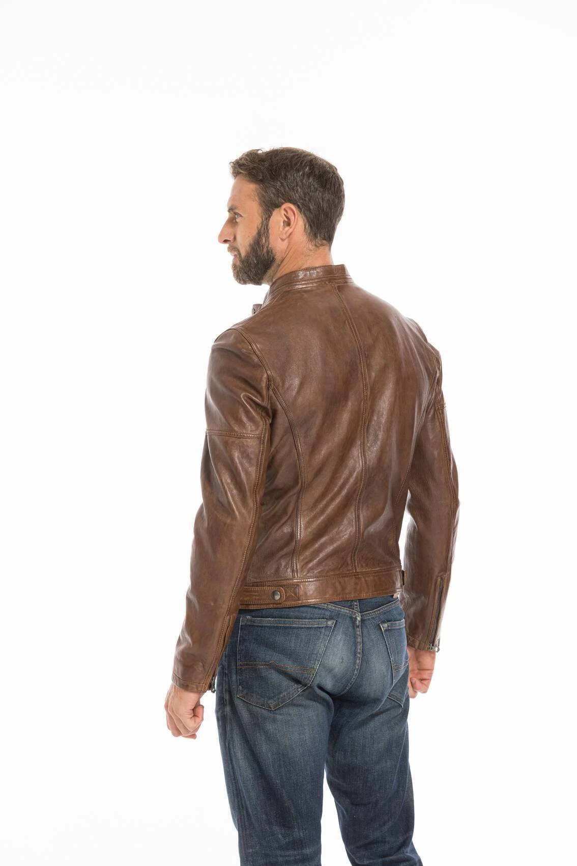 Blouson Cuir Homme Dark Cognac " COLLINS " 8 Blouson Cuir Homme Dark Cognac " COLLINS " – Image 8