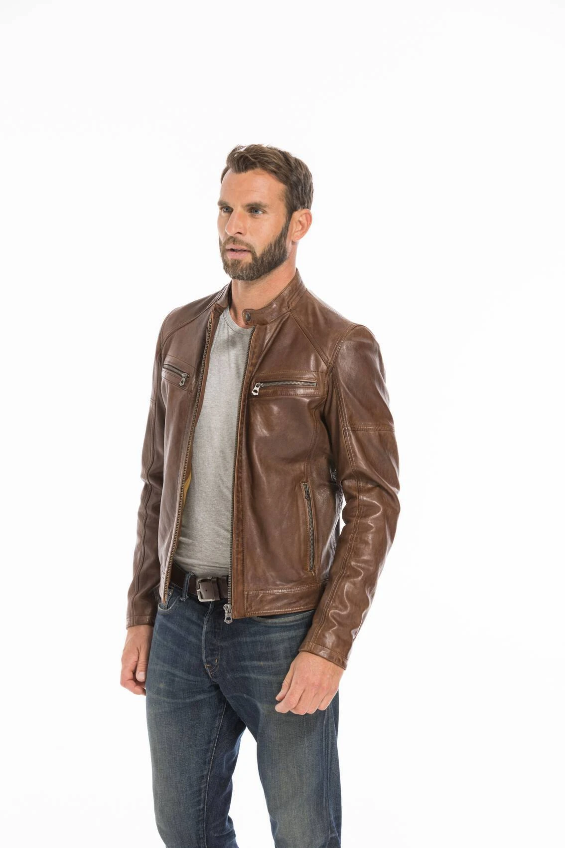 Blouson Cuir Homme Dark Cognac " COLLINS " 6 Blouson Cuir Homme Dark Cognac " COLLINS " – Image 6