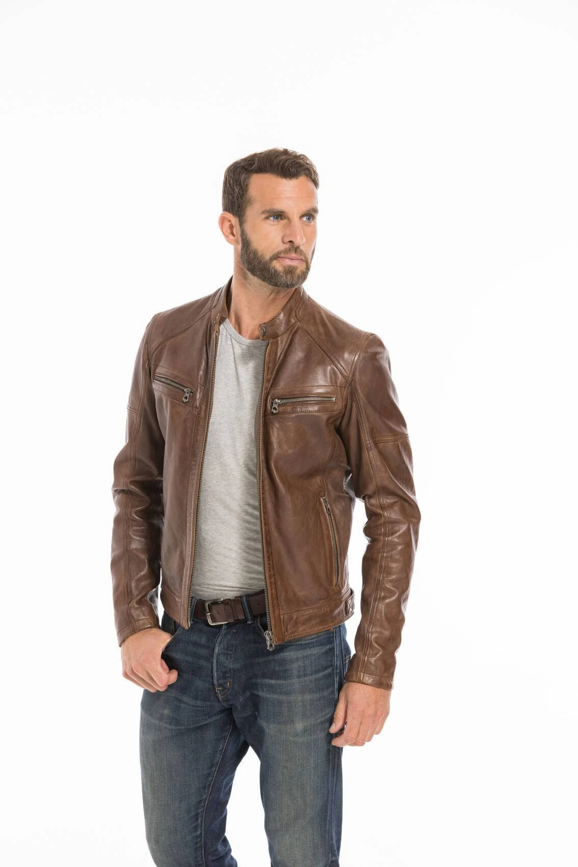 Blouson Cuir Homme Dark Cognac " COLLINS " 5 Blouson Cuir Homme Dark Cognac " COLLINS " – Image 5