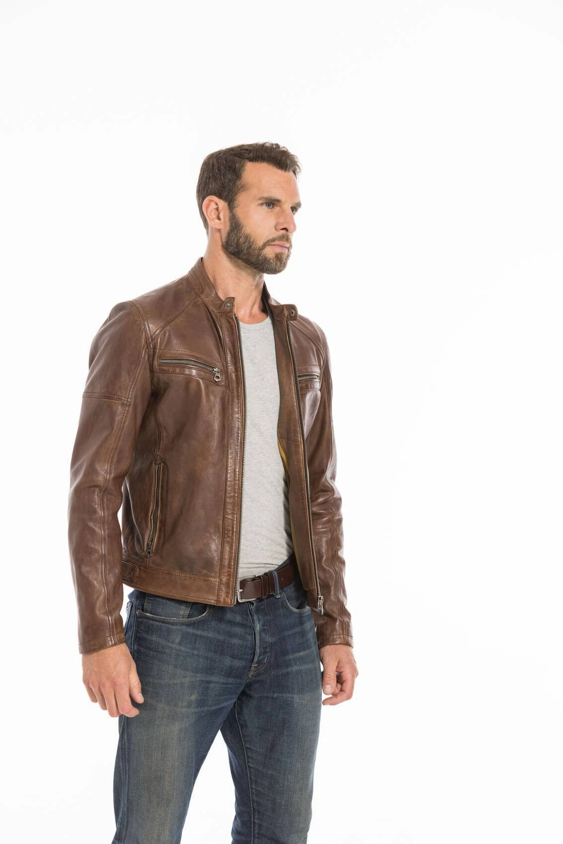 Blouson Cuir Homme Dark Cognac " COLLINS " 3 Blouson Cuir Homme Dark Cognac " COLLINS " – Image 3