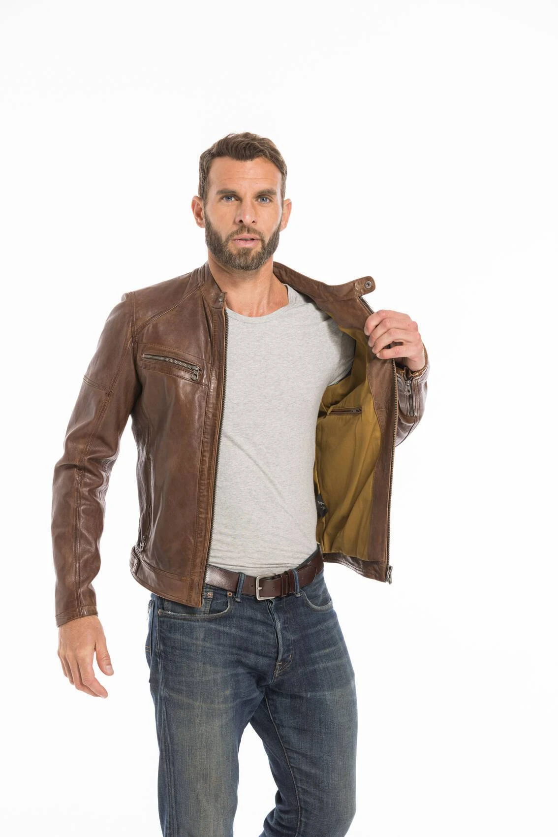 Blouson Cuir Homme Dark Cognac " COLLINS " 2 Blouson Cuir Homme Dark Cognac " COLLINS " – Image 2