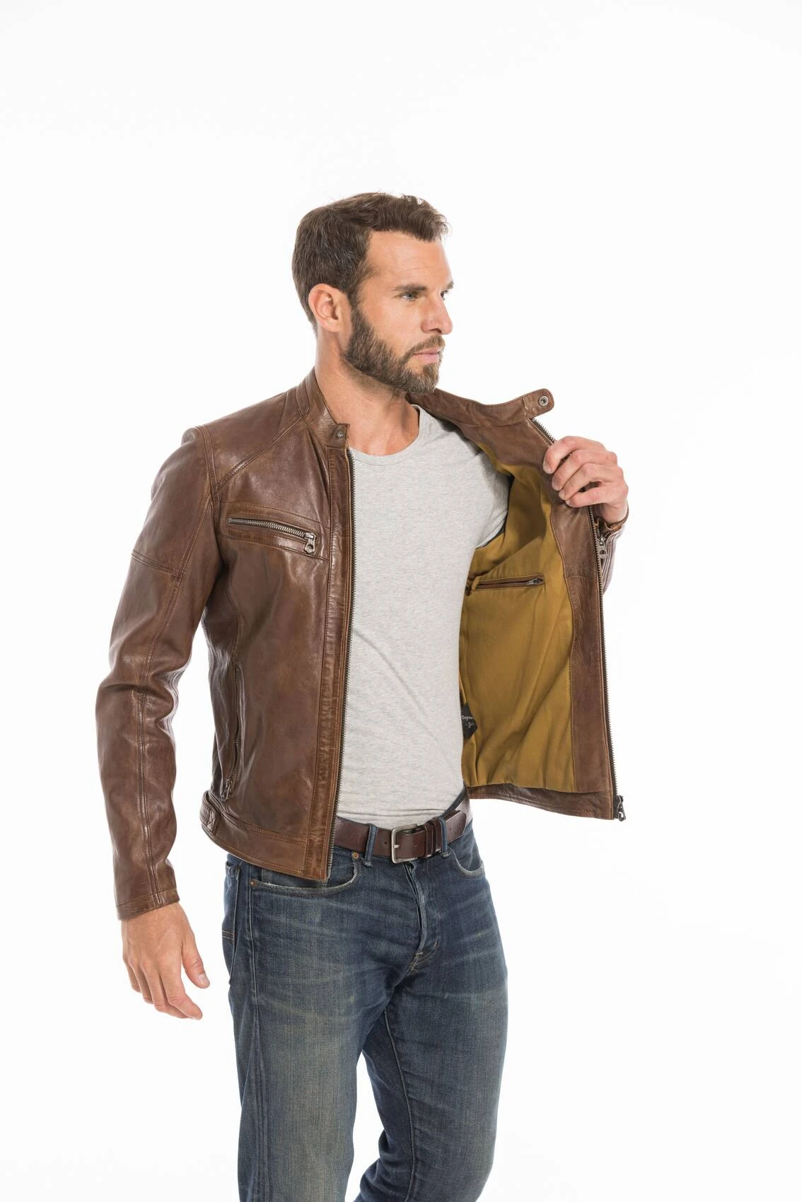 Blouson Cuir Homme Dark Cognac " COLLINS " 1 Blouson Cuir Homme Dark Cognac " COLLINS "
