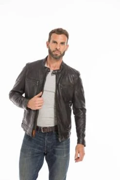 Blouson Cuir Homme Noir Vieilli " 102431 "