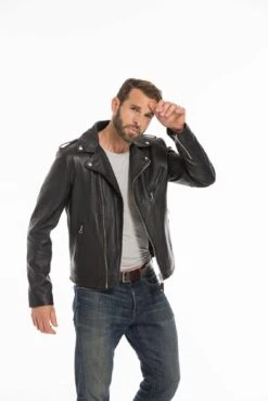 Blouson Cuir Homme Agneau Noir Style Perfecto Schott Sans Ceinture " LC 1140 " -Maroquinerie cg23homme1140noir24498 086984700 1049 23092022