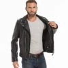 Blouson Cuir Homme Agneau Noir Style Perfecto Schott Sans Ceinture " LC 1140 "