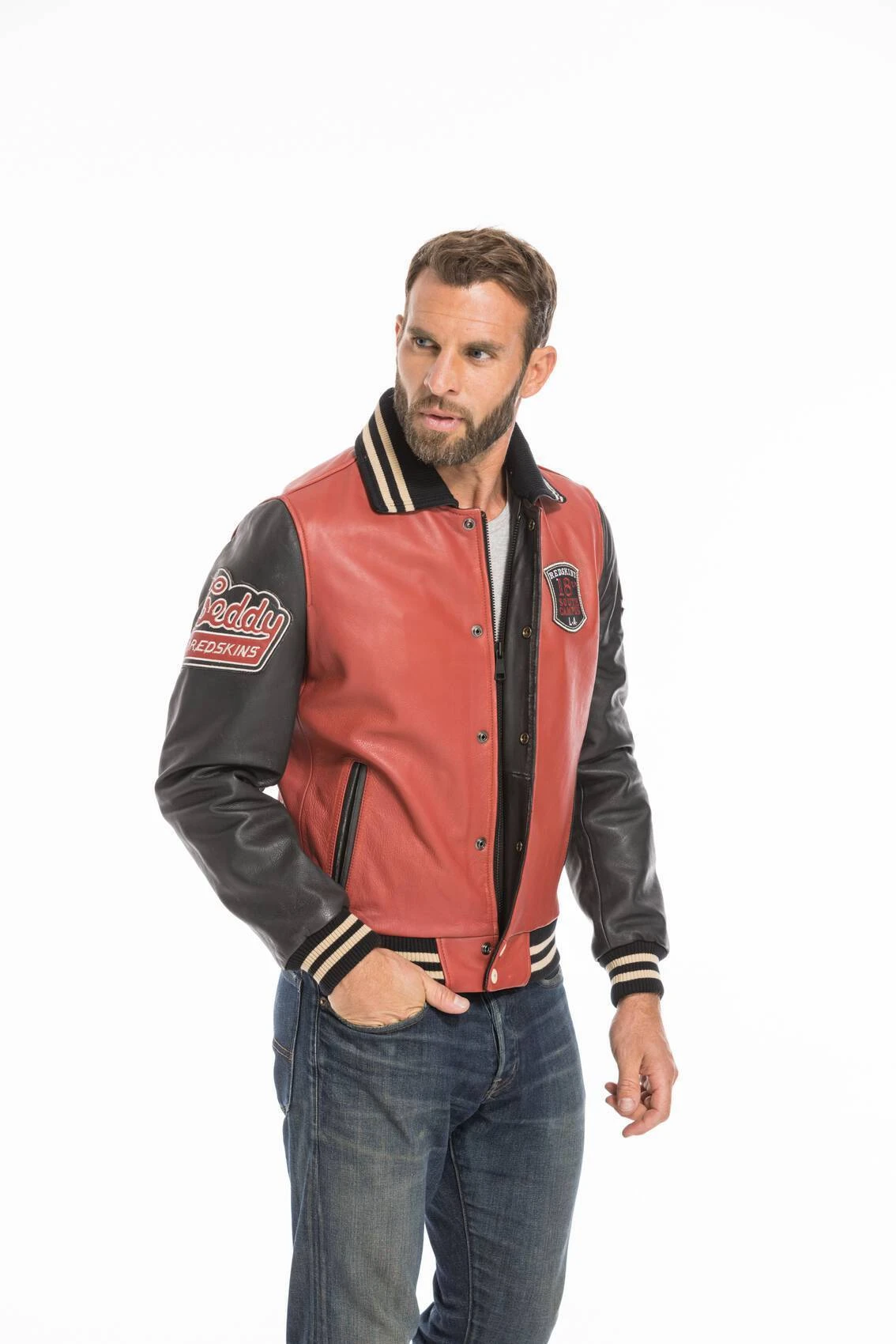 Blouson Cuir Teddy Redskins Rouge/noir " SKATEBOARD " 15 Blouson Cuir Teddy Redskins Rouge/noir " SKATEBOARD " – Image 15