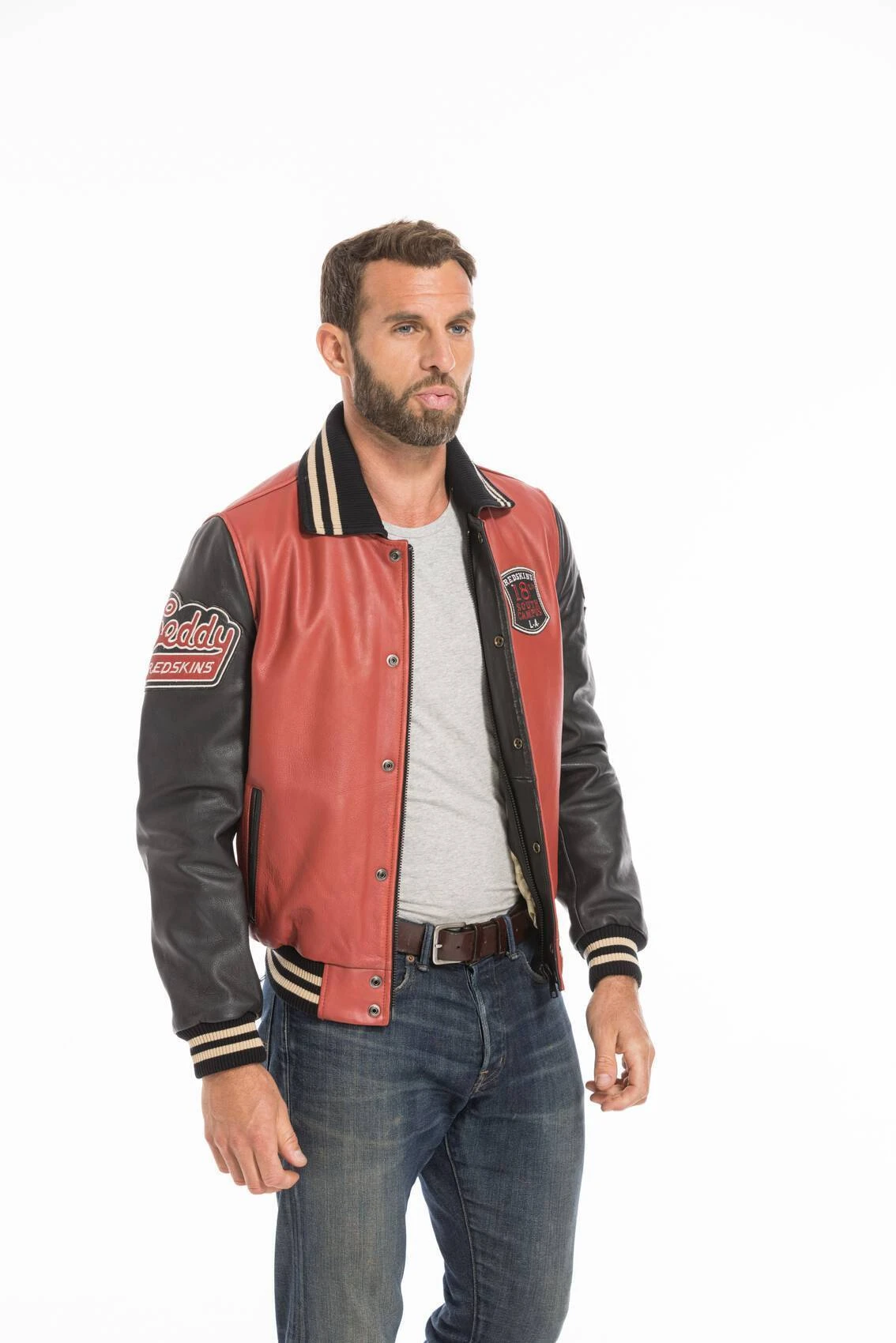 Blouson Cuir Teddy Redskins Rouge/noir " SKATEBOARD " 8 Blouson Cuir Teddy Redskins Rouge/noir " SKATEBOARD " – Image 8