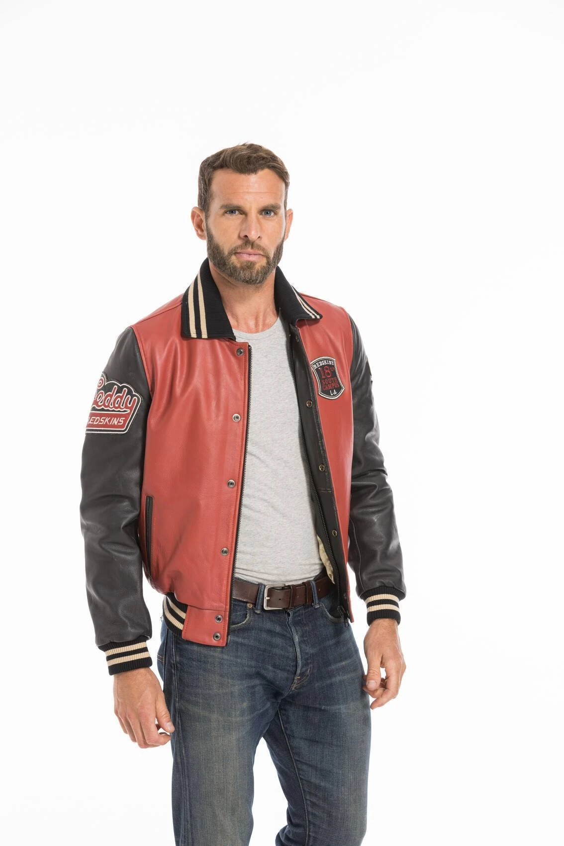 Blouson Cuir Teddy Redskins Rouge/noir " SKATEBOARD " 7 Blouson Cuir Teddy Redskins Rouge/noir " SKATEBOARD " – Image 7