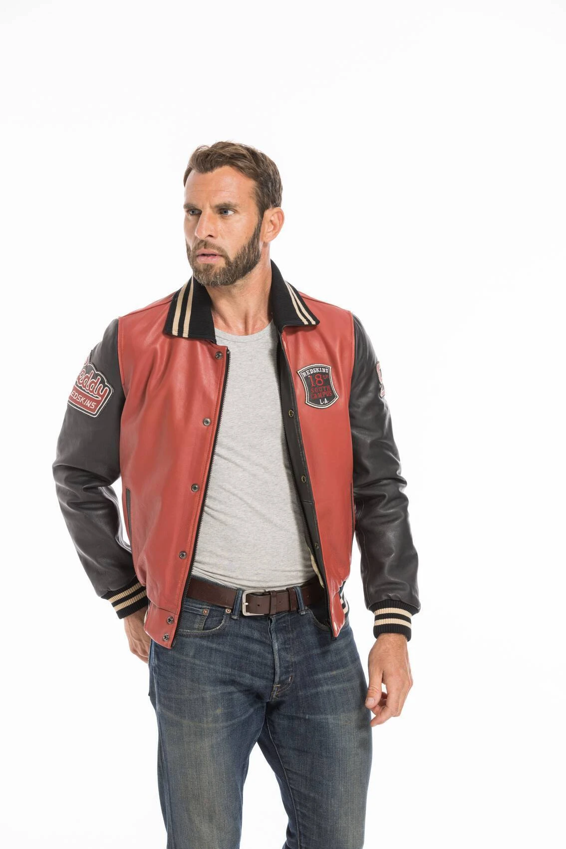 Blouson Cuir Teddy Redskins Rouge/noir " SKATEBOARD " 6 Blouson Cuir Teddy Redskins Rouge/noir " SKATEBOARD " – Image 6