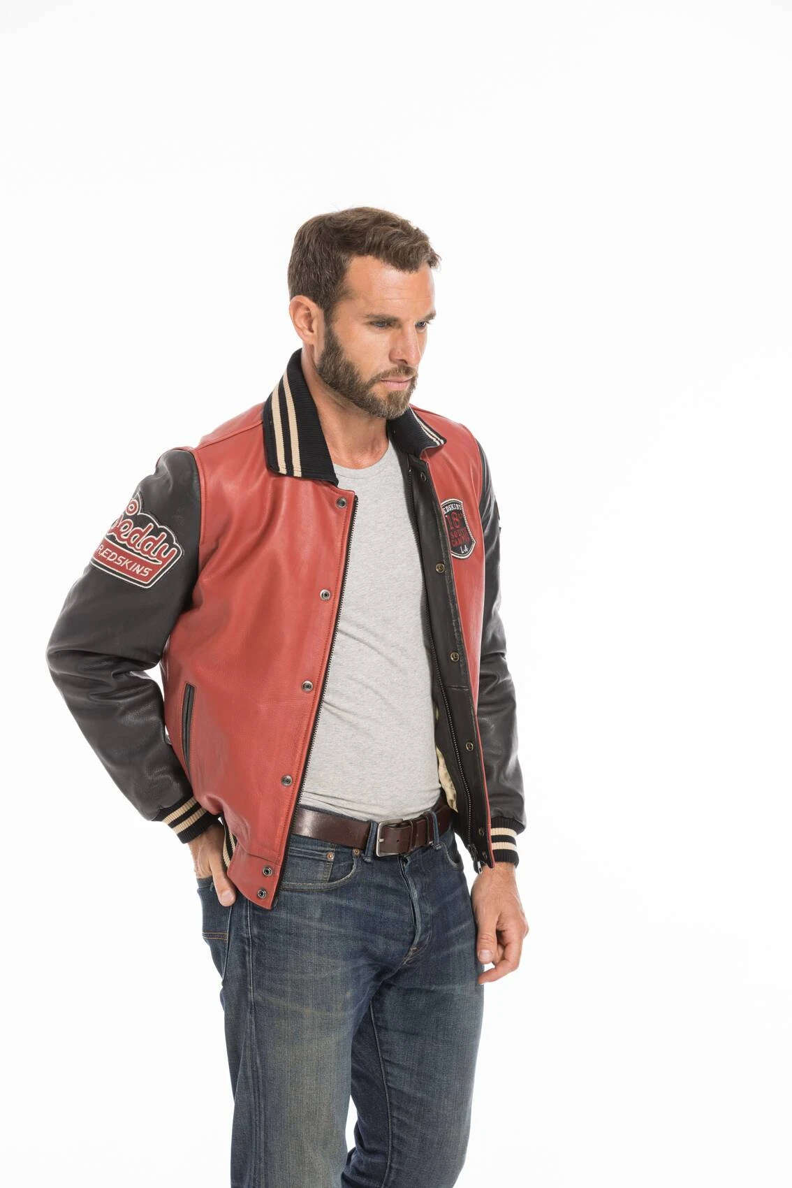Blouson Cuir Teddy Redskins Rouge/noir " SKATEBOARD " 5 Blouson Cuir Teddy Redskins Rouge/noir " SKATEBOARD " – Image 5