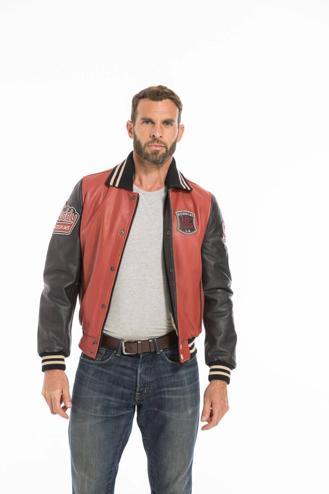 Blouson Cuir Teddy Redskins Rouge/noir " SKATEBOARD " 3 Blouson Cuir Teddy Redskins Rouge/noir " SKATEBOARD " – Image 3