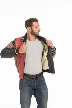 Blouson Cuir Teddy Redskins Rouge/noir " SKATEBOARD "