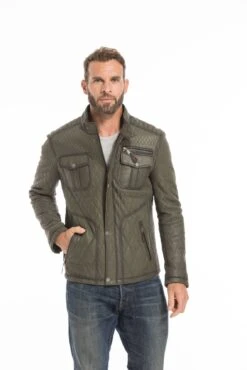 Veste Cuir Homme Verte " ASSENCIO " -Maroquinerie cg23hommeassensiogreen24230 078918600 1645 26092022